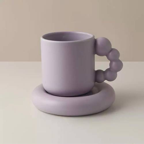 كوب مع طبق puffy cup - (موف)