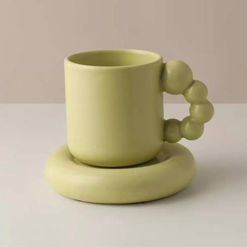 كوب مع طبق puffy cup - (أخضر تفاحي)