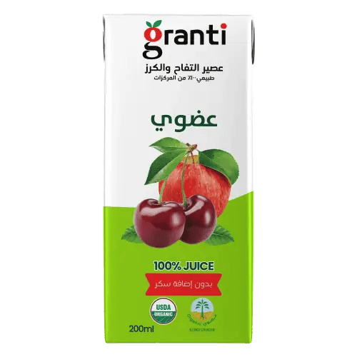 جرانتي عصير عضوي بدون سكر مضاف 200مل - تفاح وكرز