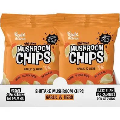 (Box of 12) Real Naturals Shiitake Mushroom Gluten Free Chips 32g - Garlic