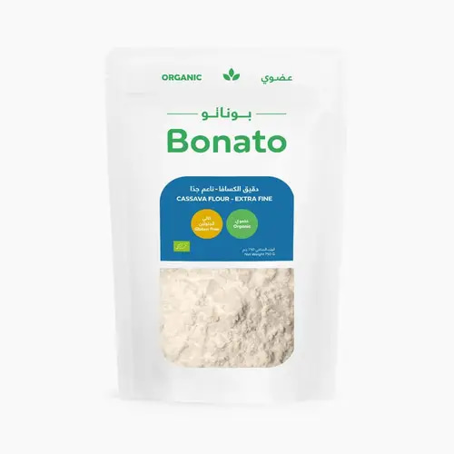 دقيق الكسافا ناعم جدا عضوي 750 جم بوناتو