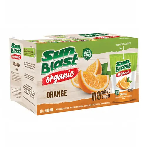 (Box of 10) Sun Blast Orange Juice, 200 Ml