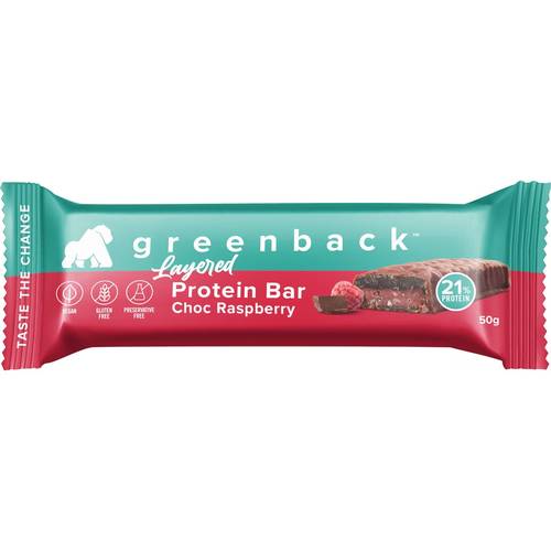 Greenback Plant Based Layered Protein Bar Chocolate Raspberry 50g