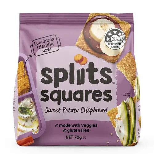 Splits Crispy Bread Chips Crispy Squares Gluten Free Vegan 70g - Sweet Potato