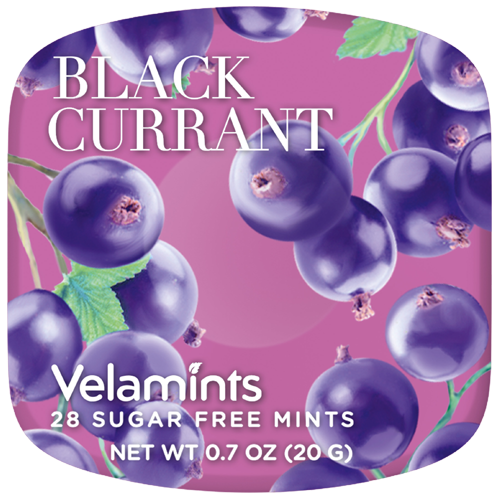 Velamints نكهة الكشمش الاسود - حلوى النعناع الخالية من السكر لتنفس منعش، خالية من الأسبارتام ومحلاة بستيفيا - 20 جم - نعناع