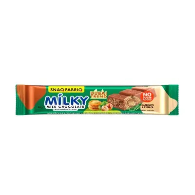 SNAQ FABRIQ DUBAI Milk Chocolate – Hazelnut & Kuميلكي شوكلاتة دبي كنافة بالبندق سناك فابريك بدون سكر مضاف 34 جمnafa, 34 g