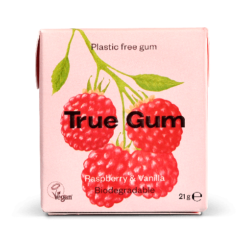 True Gum علكة طبيعية خالية من البلاستيك والسكر - 21 جم - توت العليق والفانيليا