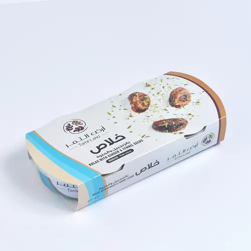 تمر خلاص بالزنجبيل والشمر بدون نواة في علب معدنية 200x2جم أرض التمر
