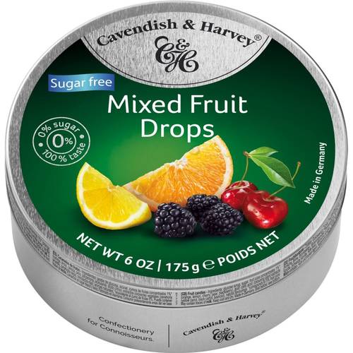 Cavendish & Harvey Sugar Free Mixed Fruit Drops in Tin 175g