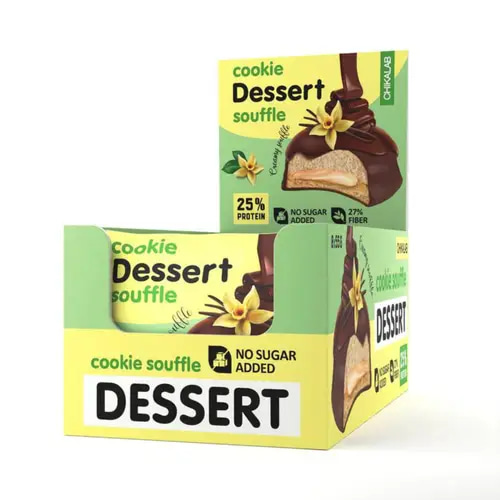 (Box of 8) Protein cookie, Chikalab, Dessert, Souffle Glazed Creamy Vanilla, 55 g