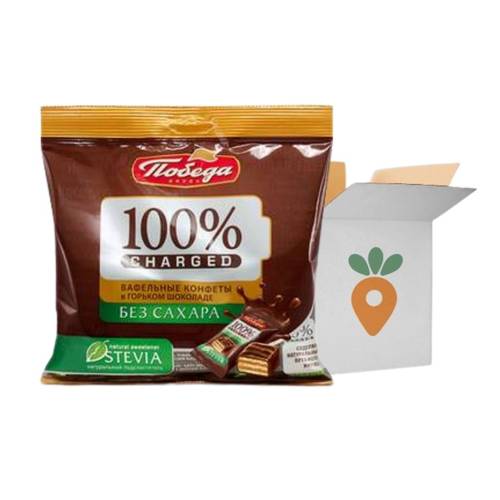 (Box of 12) Mini Wafer covered with chocolate no added sugar - Pobeda - Dark Chocolate