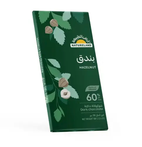 لوح شوكولاتة داكنة عضوي 60% كاكاو 100جم - أرض الطبيعة - بندق