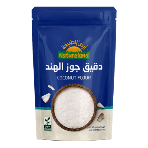 دقيق جوز الهند عضوي 250جم ارض الطبيعة