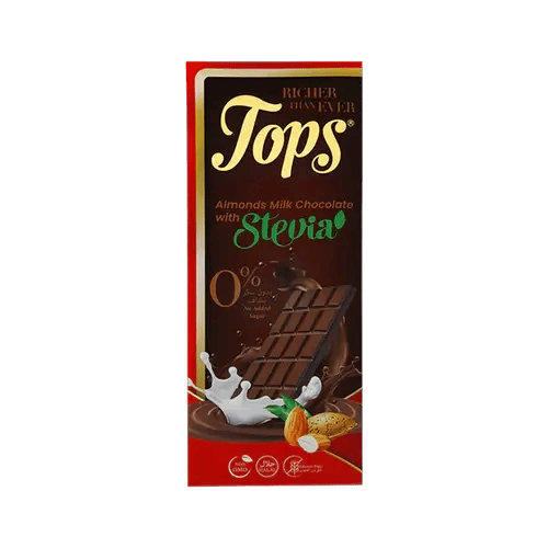 Tops Stevia Milk Chocolate with Almonds 60g – Gluten-Free No Added Sugar