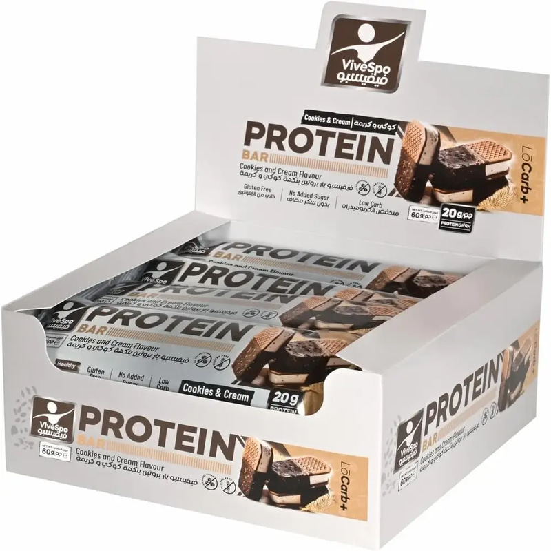 (Box) ViveSpo Lowcarb Biscuits & Cream Protein Bar 12x60g - Cookies and Cream