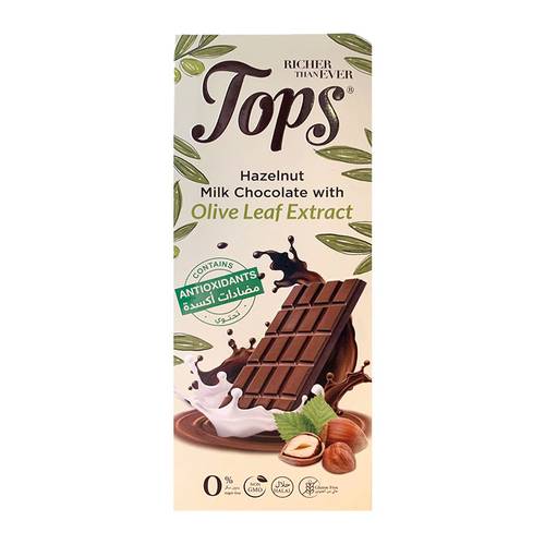 Tops Antioxidant Milk Chocolate with Hazelnuts & Olive Leaf Extract 50g