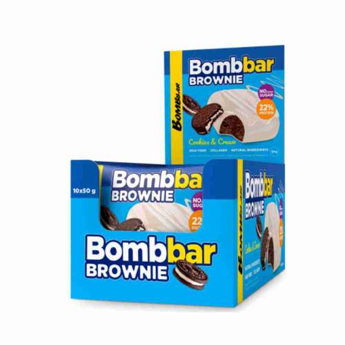 (Box of 10) Bombbar Protein Brownie Cookies & Cream - 50g