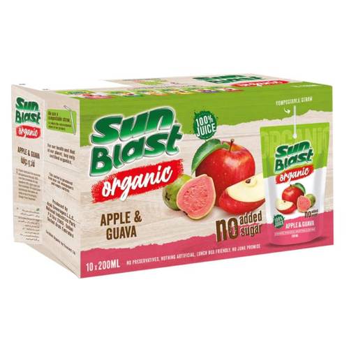 (Box of 10) Sun Blast Apple & Guava Juice, 200 Ml