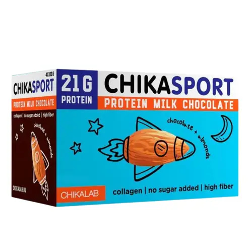 (كرتون 12حبة) شيكاسبورت - شوكلاتة ببروتين الحليب خالية من السكر كيتو 100 جم Chikasport - لوز