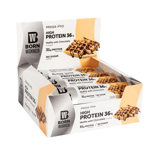 (Box of 12) Born Winner Mega Pro High Protein Waffle Flavour - 31 Grams of Protein - No Added Sugar - 85g