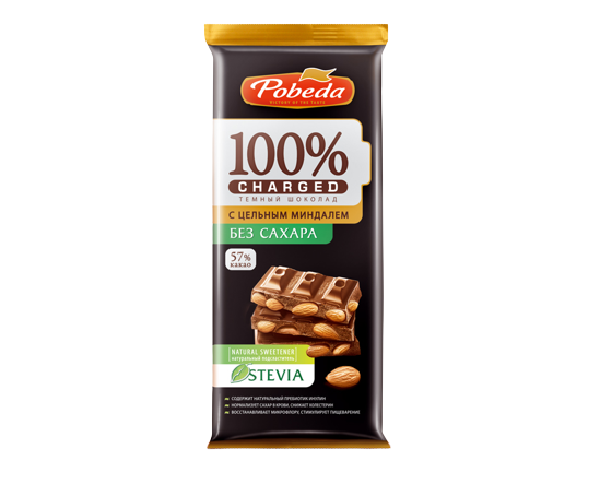 Pobeda No Added Sugar Dark Chocolate with Almonds 90g