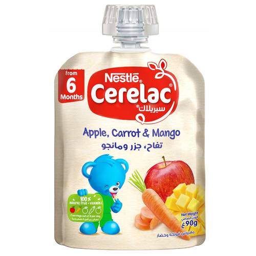 Cerelac Baby Food No Added Sugar 6 Months 90g - Apple, Carrot & Mango
