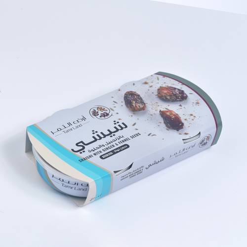 تمر شيشي بالزنجبيل والشمر بدون نواة في علب معدنية 200x2جم أرض التمر