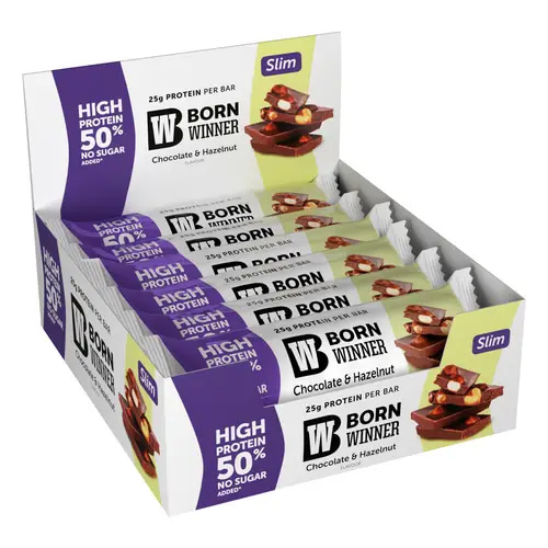 (Box of 12) Born Winner Slim Protein Bar Chocolate& Hazelnut 50g