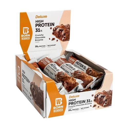 (Box of 12) Born Winner Snack Bar Dulux Crunchy Protein 64gm - Browni