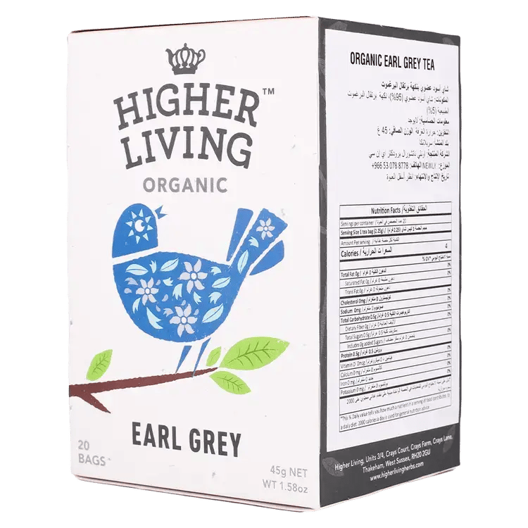 شاي أسود عضوي بنكهة برتقال البرغموت الطبيعي 20كيس Higher Living
