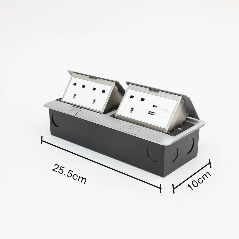 فيش ارضي فضي ثلاثي 13 امبير مع مدخل انترنت USB , TypeC