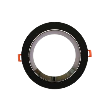 Black aluminum single, adjustable, recessed round ceiling fixture; cutout dimensions: 14 cm length, 14 cm width.