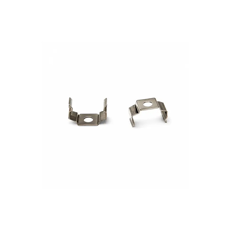 Mounting clip for silver surface-mounted aluminum profile (Height: 0.65 cm, Width: 1.2 cm).