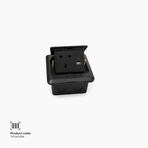 فيش ارضي اسود 13 امبير مع مدخل USB , TypeC