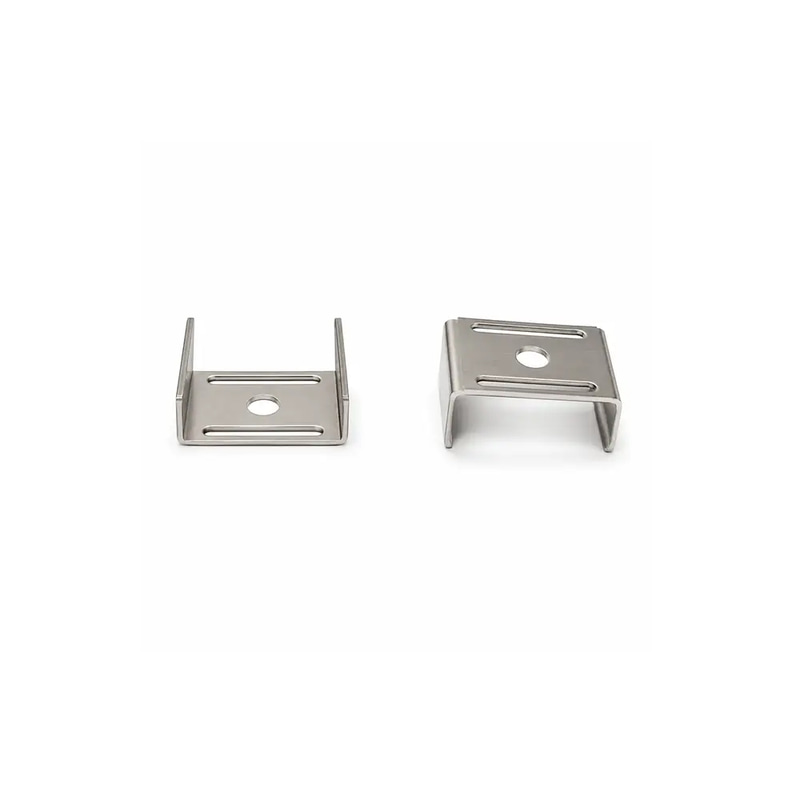 Black mounting clip for surface-mounted aluminum profile (Height: 0.96 cm, Width: 2.28 cm).