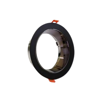 Single, adjustable, recessed round plastic ceiling frame; cutout dimensions: 14 cm length, 14 cm width.