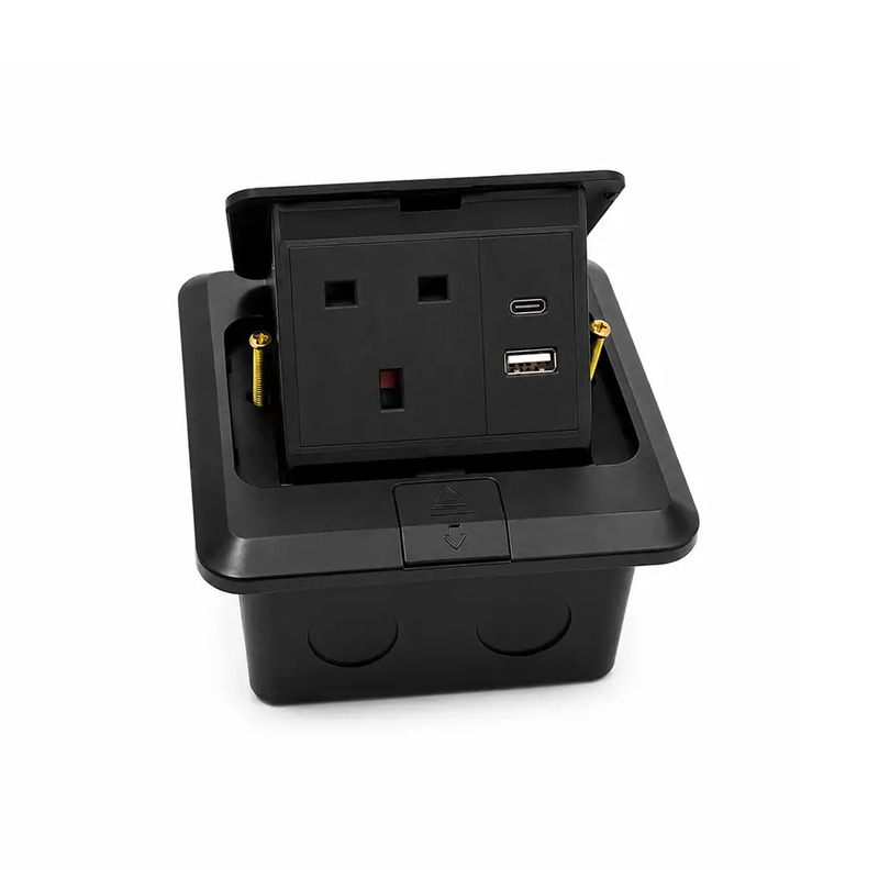 فيش ارضي اسود 13 امبير مع مدخل USB , TypeC