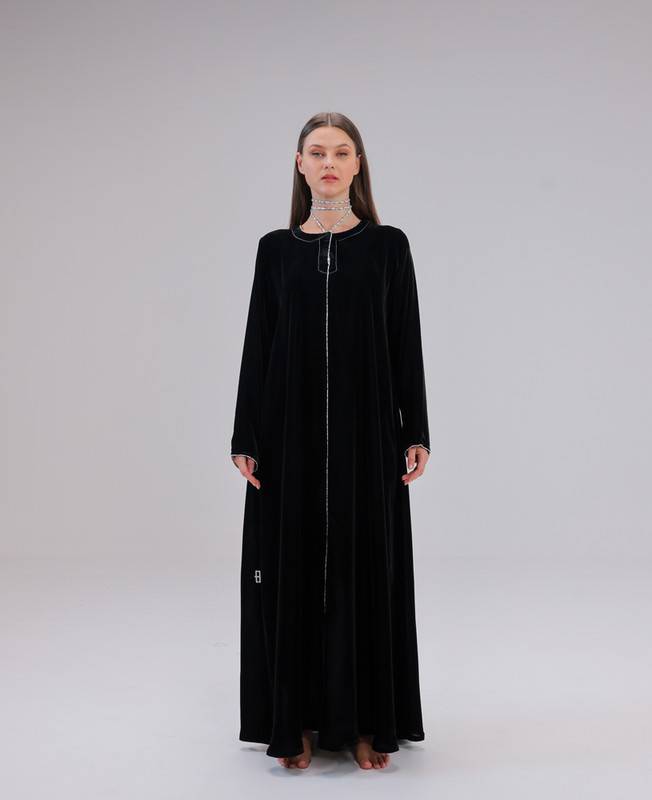 Black Velvet A-Line Jalabiya With Neck Ties