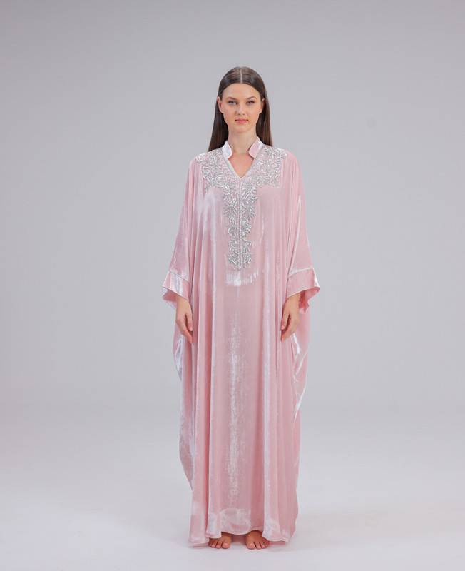 Velvet Jalabiya With Silver Naqda Embroidery, Free Size Cut.