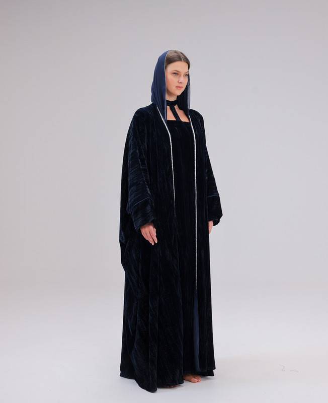 Brown Abaya Embroidered With Silver Zari, Bisht Cut