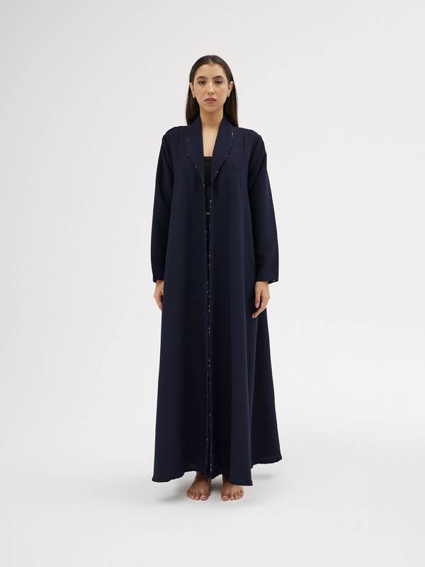 Navy Blue Crepe Abaya With An A-Line Cut