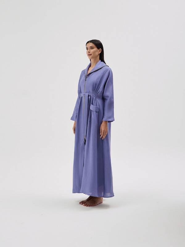 Purple Linen Abaya With Pockets And An A-Line Cut