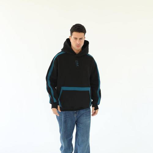 Black with blue hoodie oversized - unisex