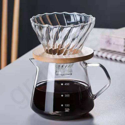  قمع V60 زجاجي بقاعده خشبيه شفافه