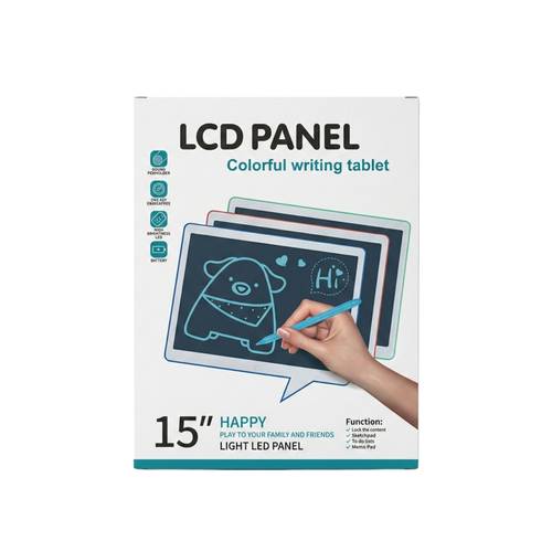 لوح كتابة إلكتروني LCD 15 بوصة – شاشة رسم ملونة قابلة للمسح للأطفال والكبار