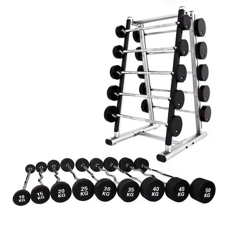 Curved Barbell Set with Rack – 9 Weights for Pro Training