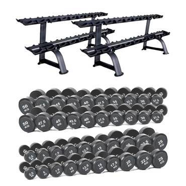 Round Dumbbell Set 2.5–50 KG with 2 Weight Storage Racks