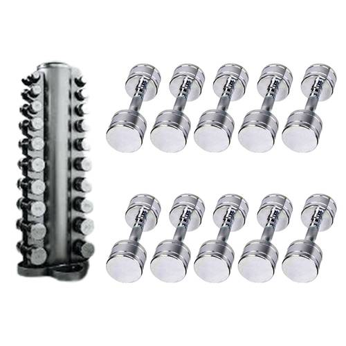 Chrome Dumbbell Set 1–10KG with Vertical Rack
