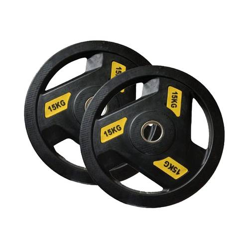 Pair of 15 kg Olympic Rubber‑Coated Plates – Tri‑Grip