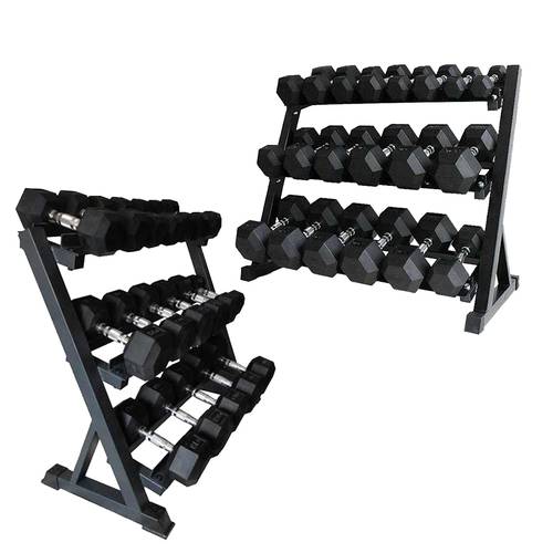 Hex Rubber Dumbbell Set 2.5–50kg with 2 Racks